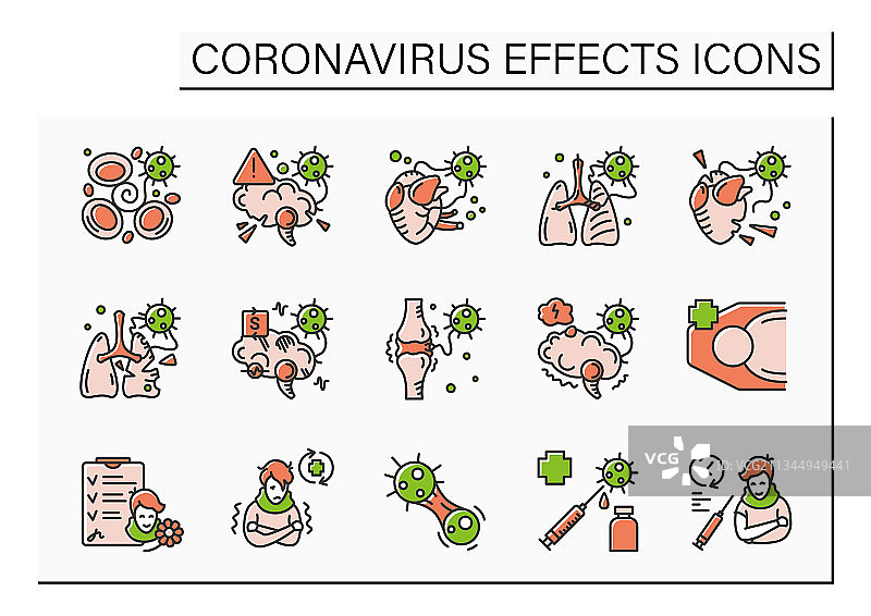 新冠病毒影响彩色图标集图片素材