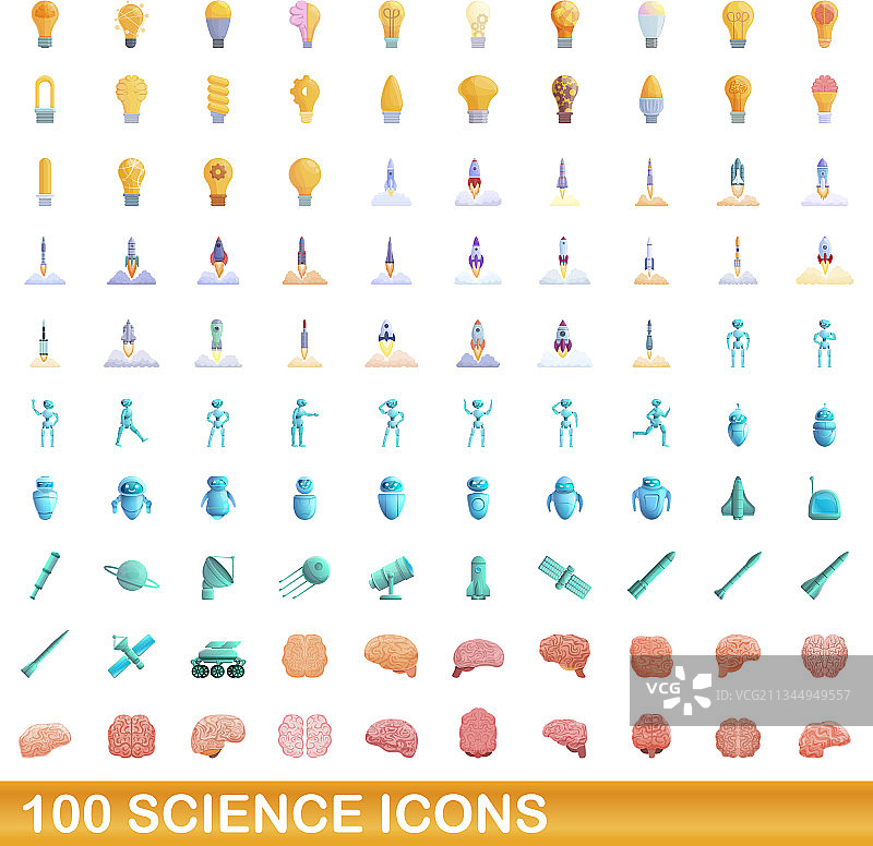 100个卡通风格科学图标合集图片素材