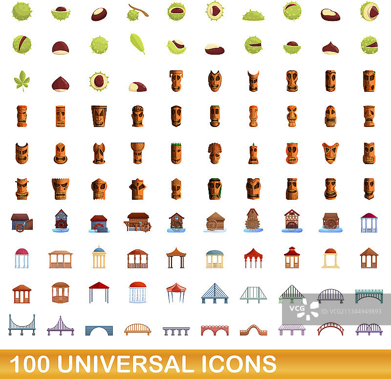 100个通用图标设定卡通风格图片素材