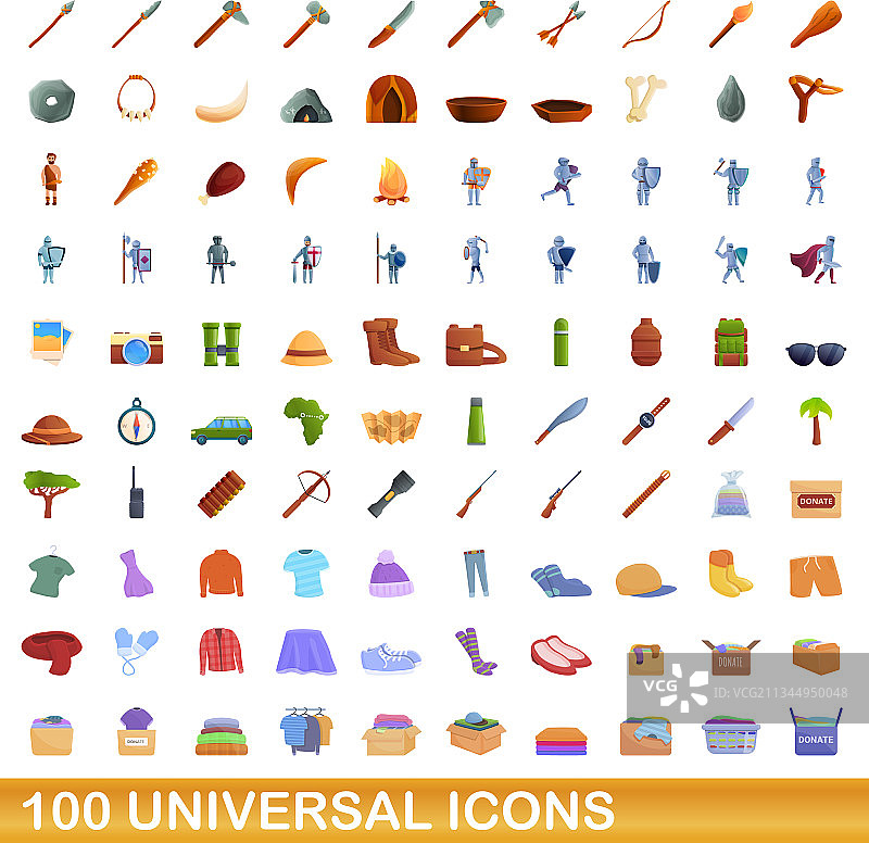 100个通用图标设定卡通风格图片素材