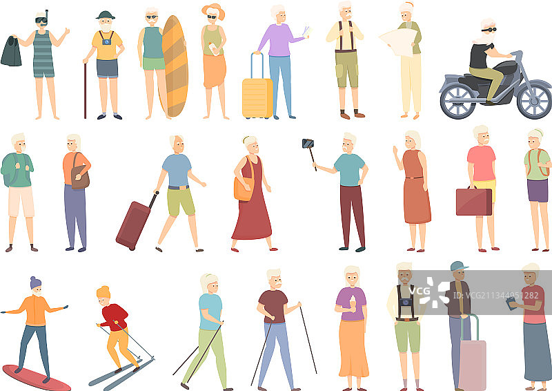 退休旅行图标集卡通健康图片素材