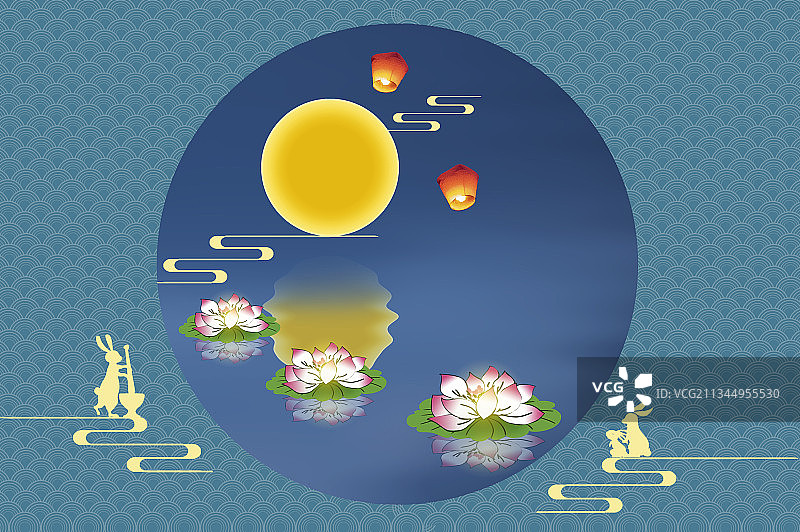 中秋节玉兔捣药图片素材