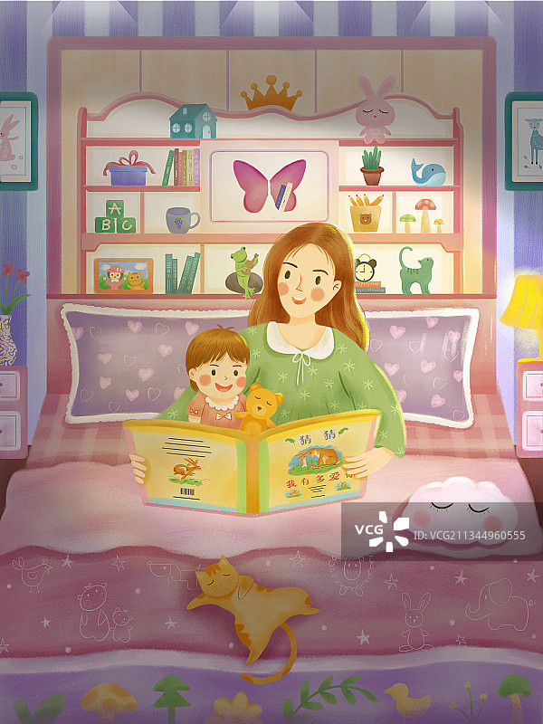 老母亲的带娃生活——睡前讲绘本图片素材