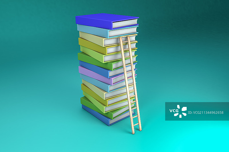 一叠书籍和梯子,3d渲染图图片素材