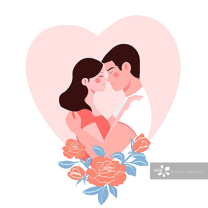 情侣相拥玫瑰浪漫矢量插画图片素材