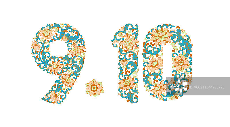 九月十号数字花纹白色背景图片素材