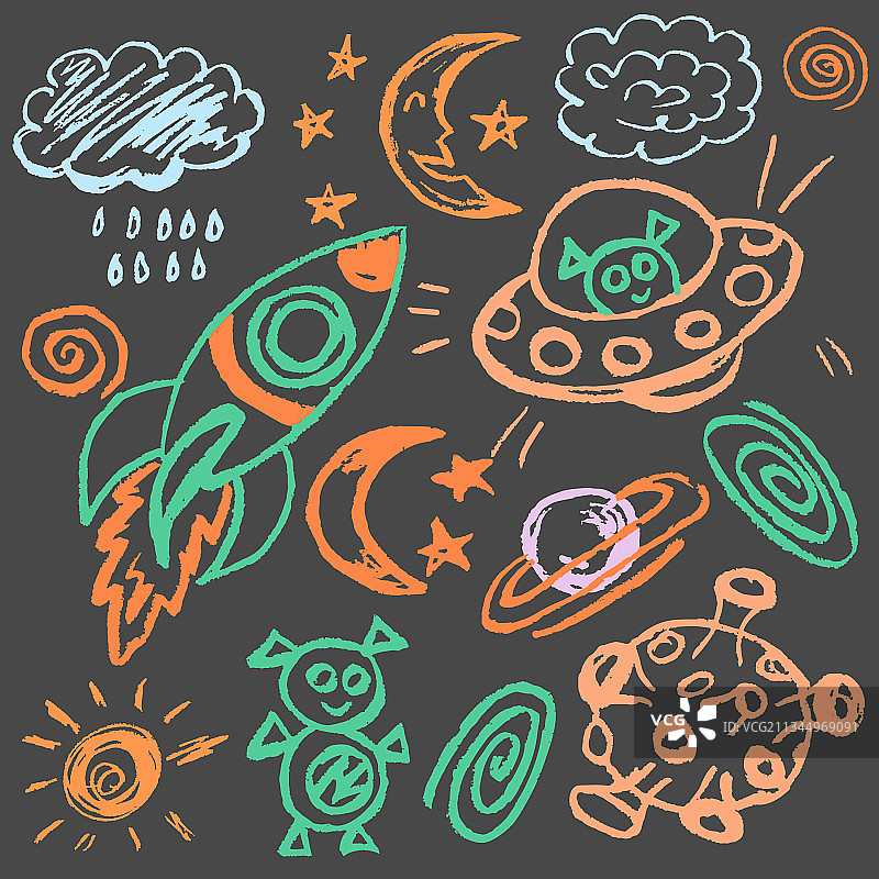 可爱的儿童蜡笔画图片素材