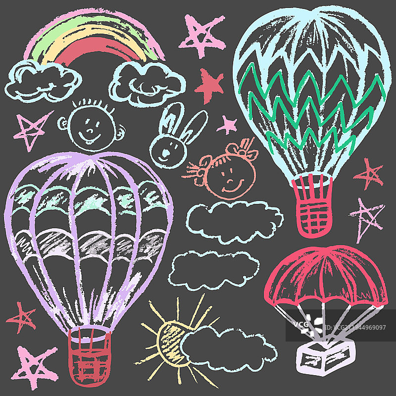 可爱的儿童蜡笔画图片素材