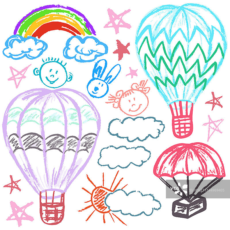 可爱的儿童蜡笔画图片素材