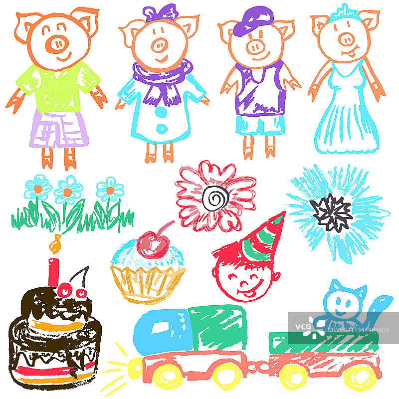 可爱的儿童蜡笔画图片素材