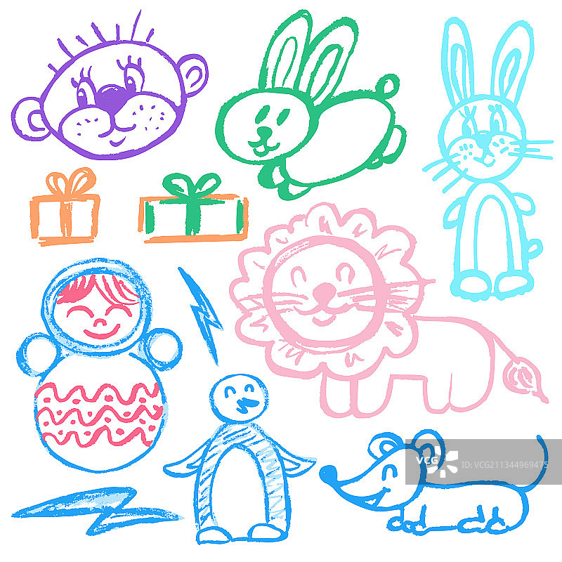 可爱的儿童蜡笔画图片素材