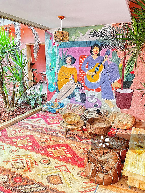 美丽的泰国风格壁画生活居所图片素材