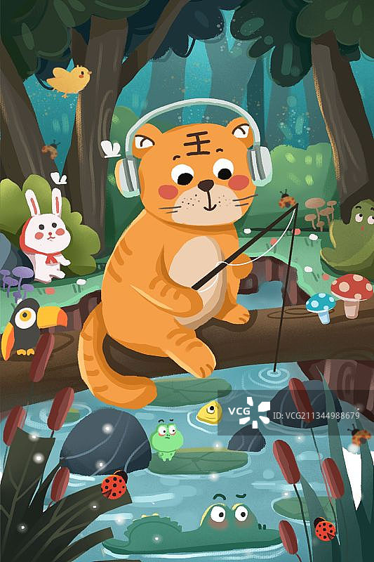 奇幻森林儿童插画图片素材