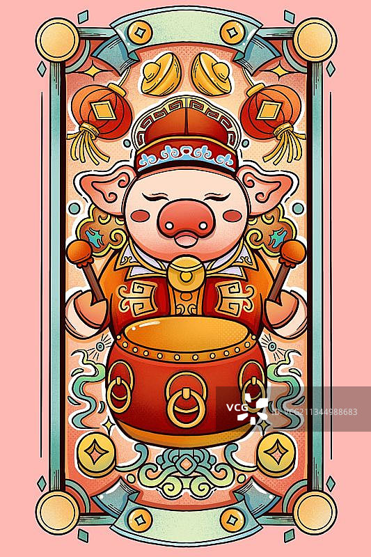 十二生肖-亥猪国潮插画图片素材