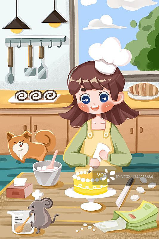 烘培时光儿童插画图片素材