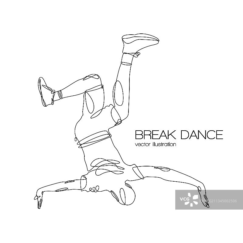 街舞剪影连续线条画图片素材