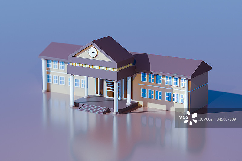 3D卡通风格学校教学楼图书馆插画图片素材