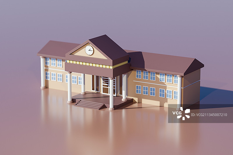 3D卡通风格学校教学楼图书馆插画图片素材