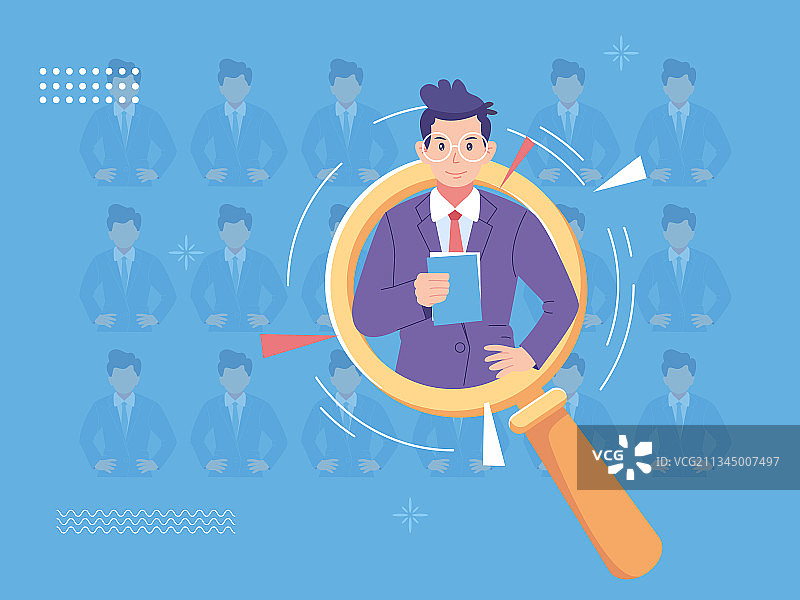 放大镜中男青年在看文件矢量插画图片素材