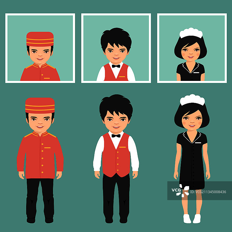 酒店服务职业儿童卡通工人图片素材