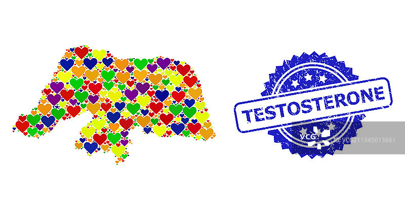 睾酮Grunge徽章和明亮可爱的马赛克图片素材