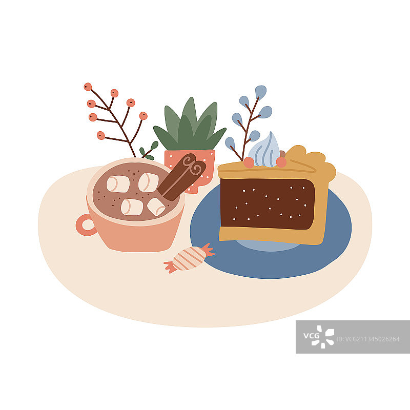 一杯可可、棉花糖和肉桂棒图片素材