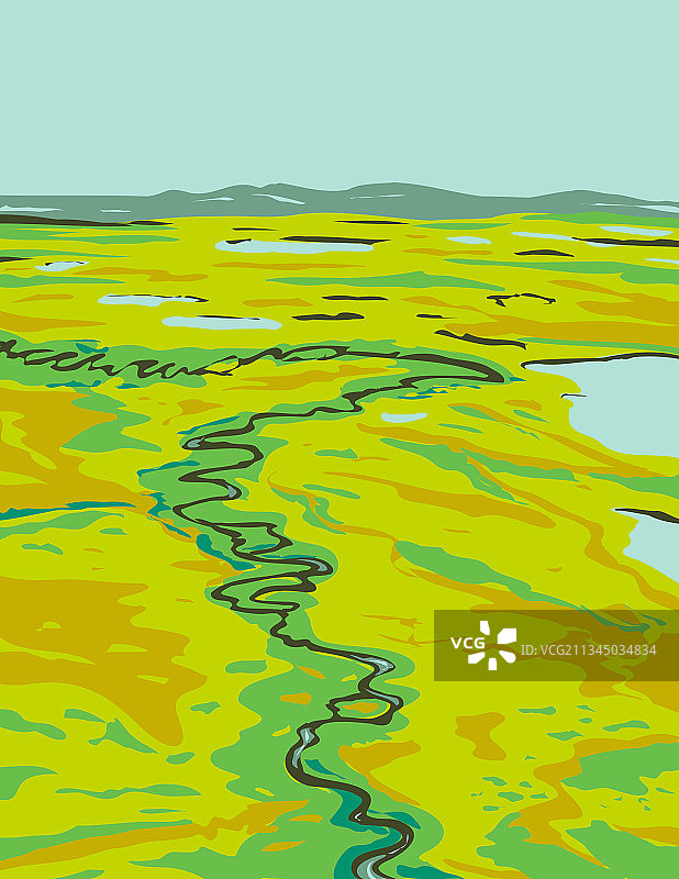 河流蜿蜒穿过苔原图片素材