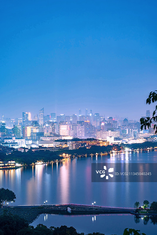 宝石山上眺望西湖与杭州城夜景图片素材