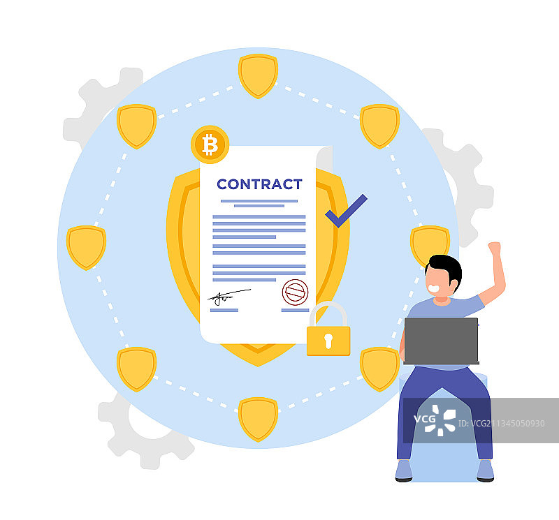 智能合约扁平化去中心化概念图片素材