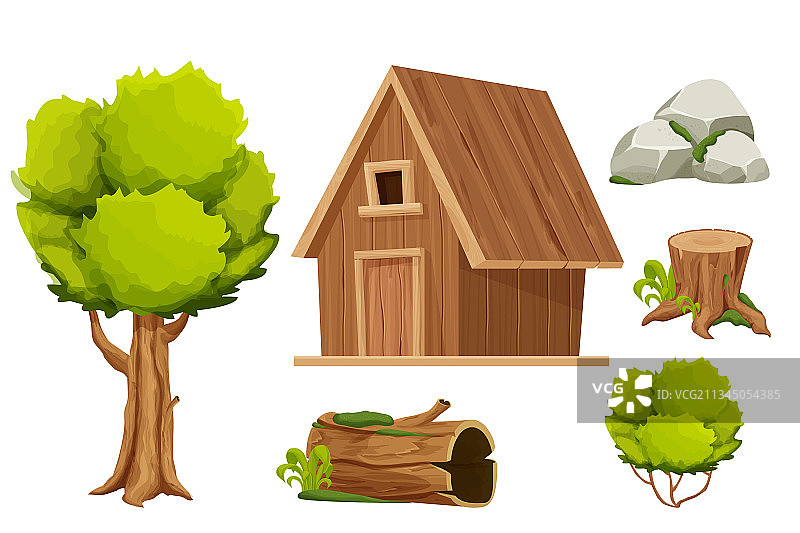 森林小屋木屋或小别墅树老旧套装图片素材