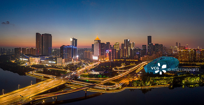 沈阳浑河城市风夜景光航拍图片素材