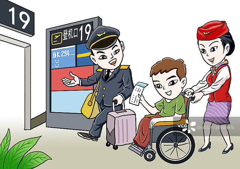 插画：帮助残疾人登机图片素材