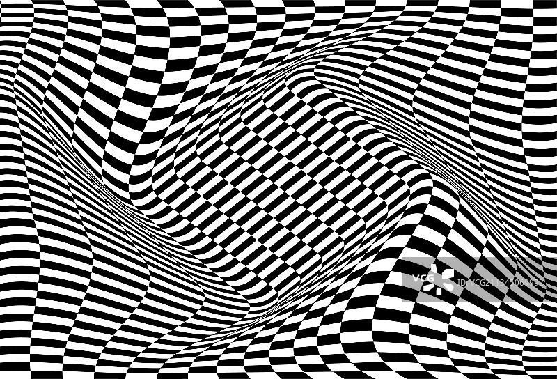 黑白格纹波浪板抽象2.5D图片素材