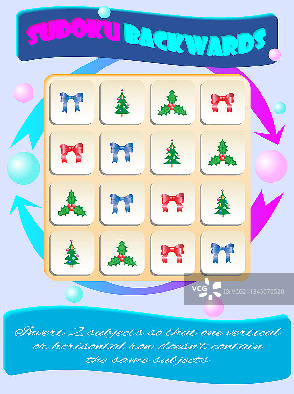 儿童逆向数独游戏，彩色节日主题图片素材