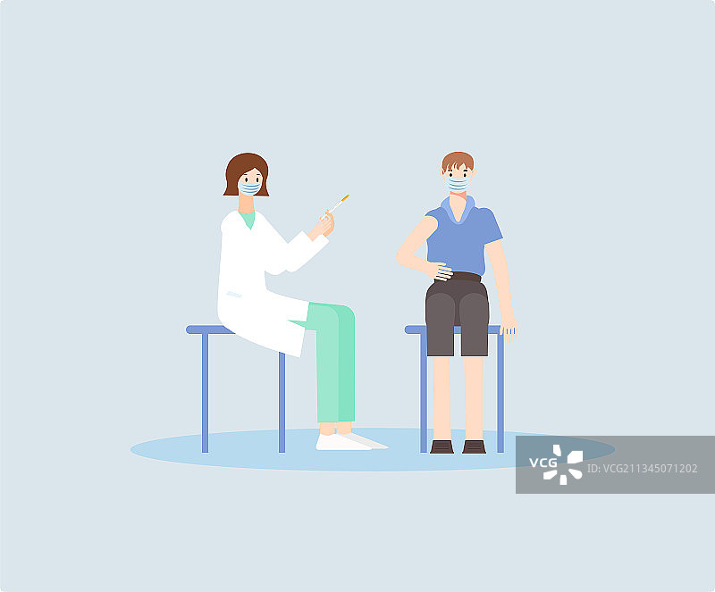 正在医院打疫苗的人手绘矢量插画图片素材