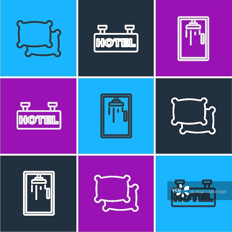 枕头淋浴房标牌线条组合图片素材