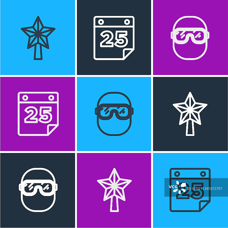 圣诞之星滑雪镜日历线条组合图片素材