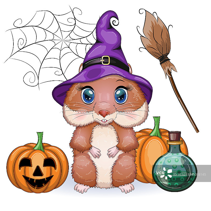 可爱卡通仓鼠戴巫师帽图片素材