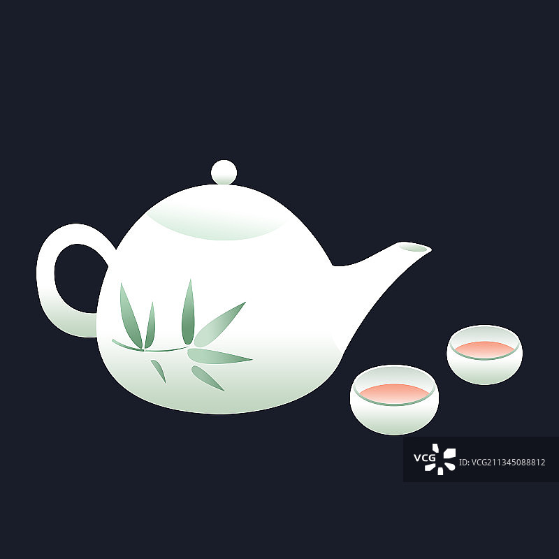 中秋节茶壶茶杯插画元素组合图片素材