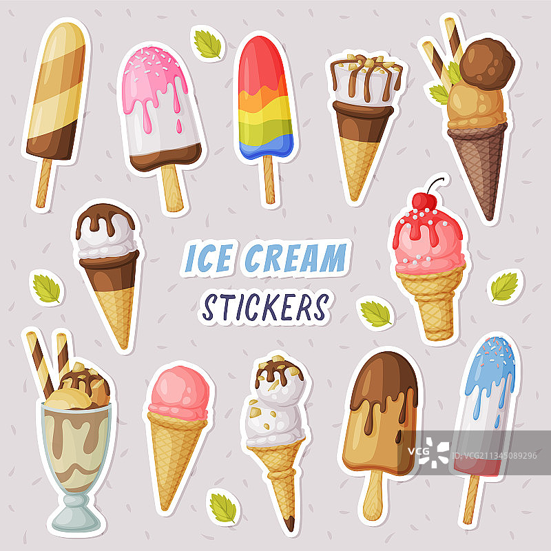冰淇淋和冰棒贴纸套装图片素材