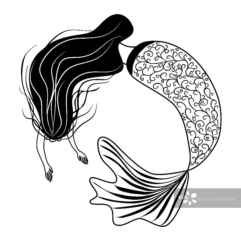 zentangle风格的美丽美人鱼图案图片素材