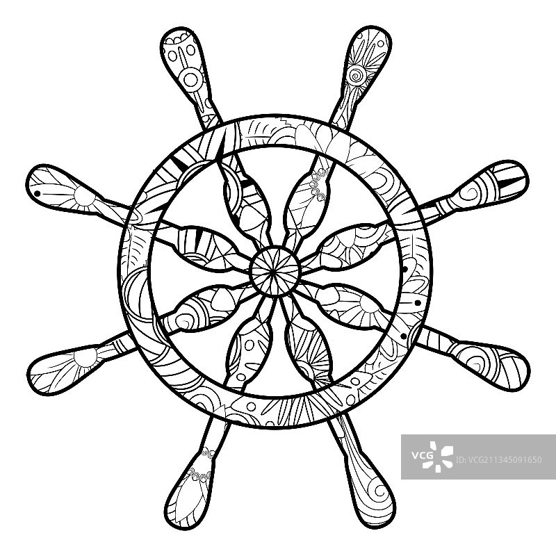 带花纹的禅绕画方向盘图片素材