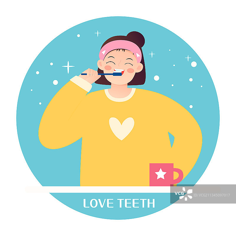 女孩开心的刷牙矢量插画方图图片素材