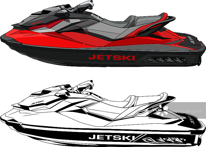 白色背景上重新隔离的喷气式滑水车图片素材