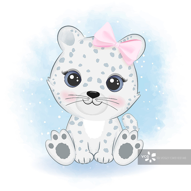 可爱的雪豹卡通北极动物水彩图片素材