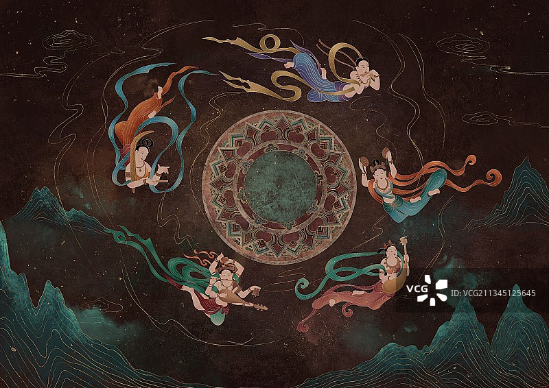 敦煌十二飞天图片素材