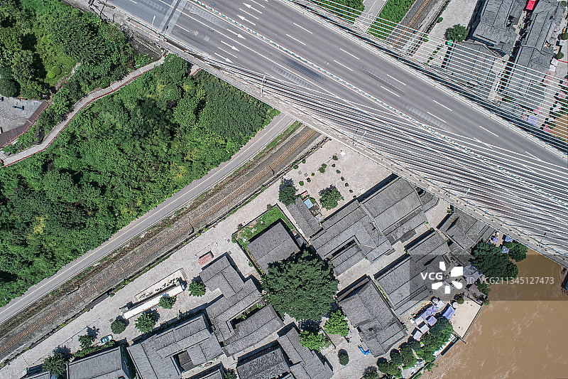 重庆市大渡口区马桑溪大桥大渡口古镇航拍视角图片素材