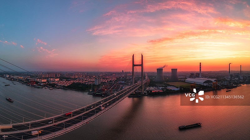 上海闵行闵浦大桥日落风光全景图片素材