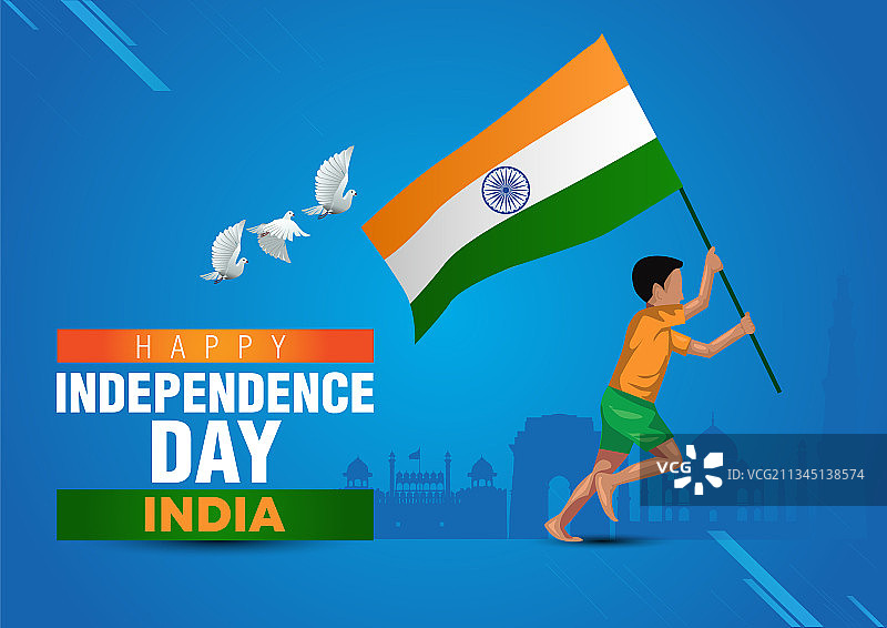 印度独立日快乐海报：奔跑的男孩图片素材