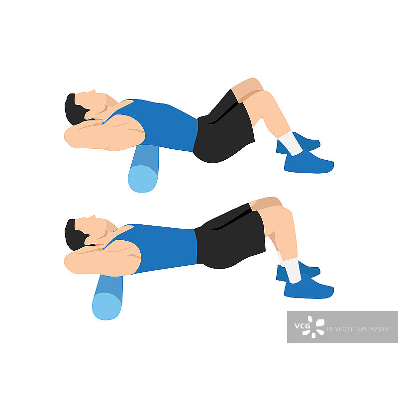 男人做泡沫轴上背部伸展运动图片素材